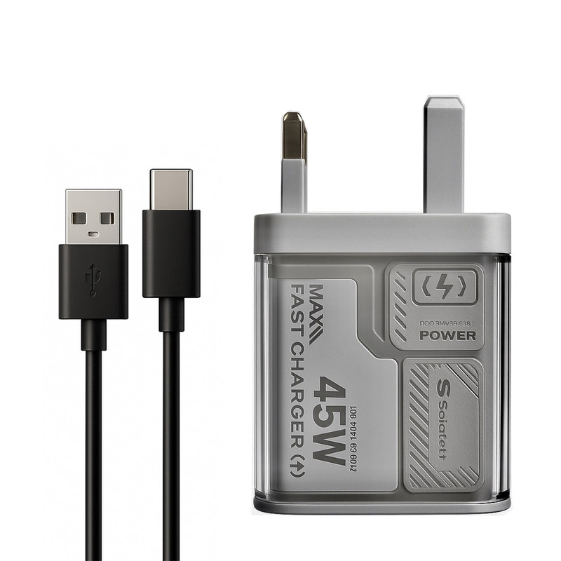 شارژر دیواری 45 وات سولوفر مدل TC-70 Fast charging به همراه کابل تبدیل USB-C