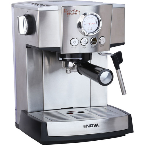 اسپرسوساز 1500 میلیلیتری نوا مدل NCM-127EXPS، با مصرف پودر قهوه، مناسب تهیه اسپرسو، کافه لاته، موکا، کاپوچینو و ماکیاتو، دارای سیستم گرم کردن فنجان